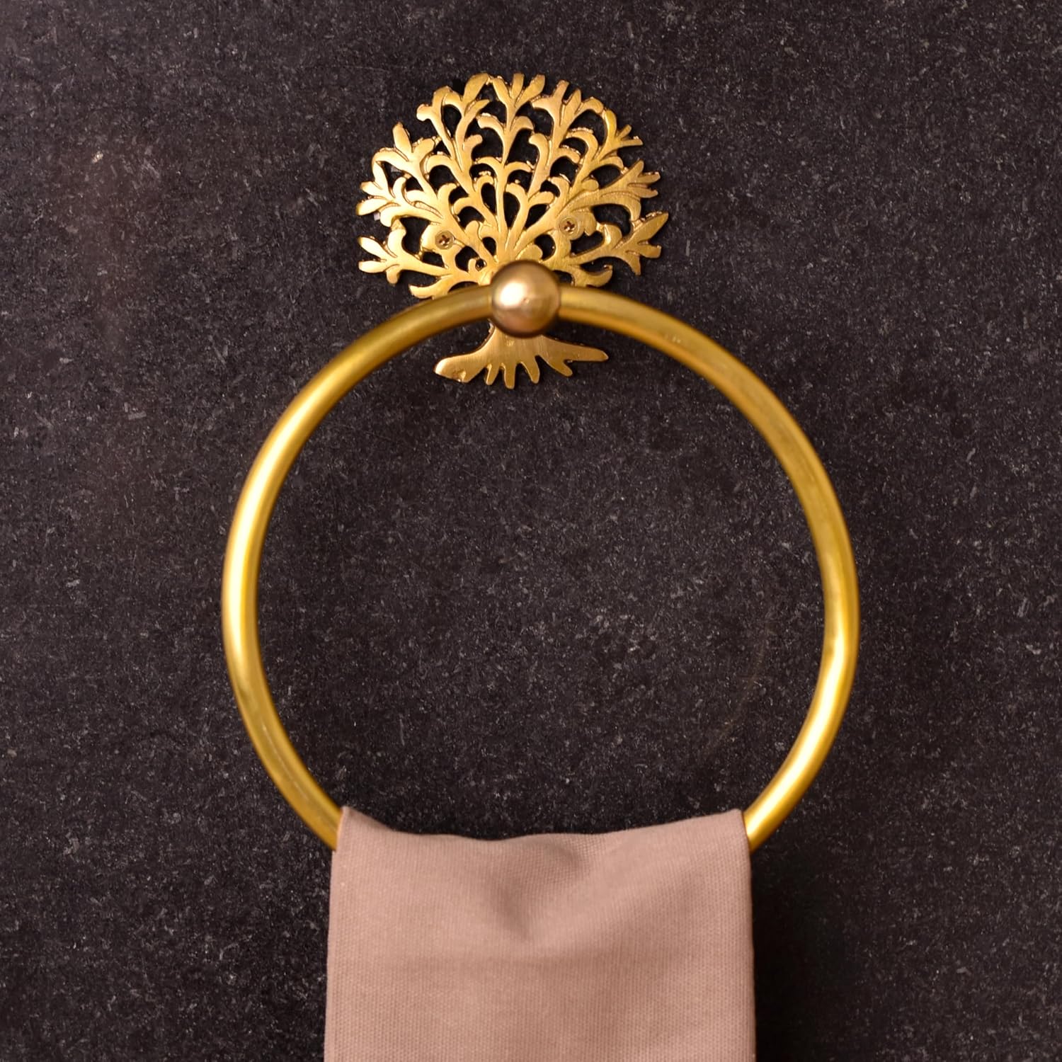 IndianShelf Premium Tree Design Brass Towel Ring 1