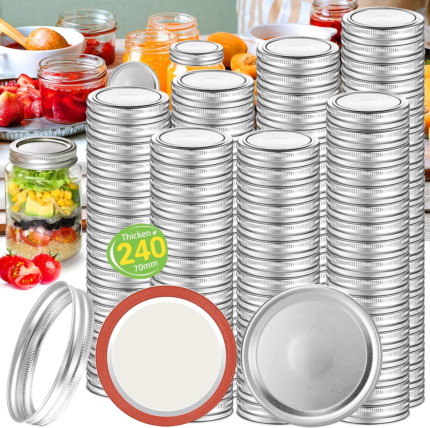 Aliggbent 120Pcs Canning Lids with Bands Set