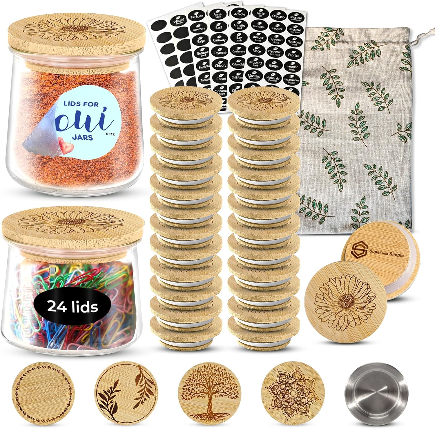 Super and Simple 24 Reusable Bamboo Lids for Oui Yogurt Jars 1