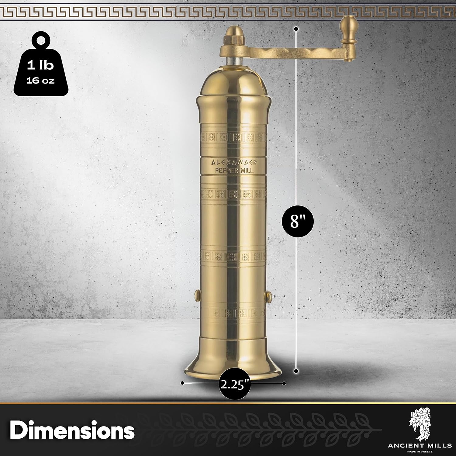 European Brass Pepper Mill Handcrafted Adjustable