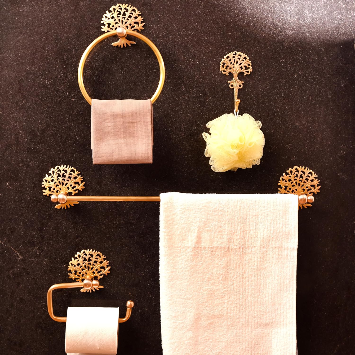 IndianShelf Premium Tree Design Brass Towel Ring 1