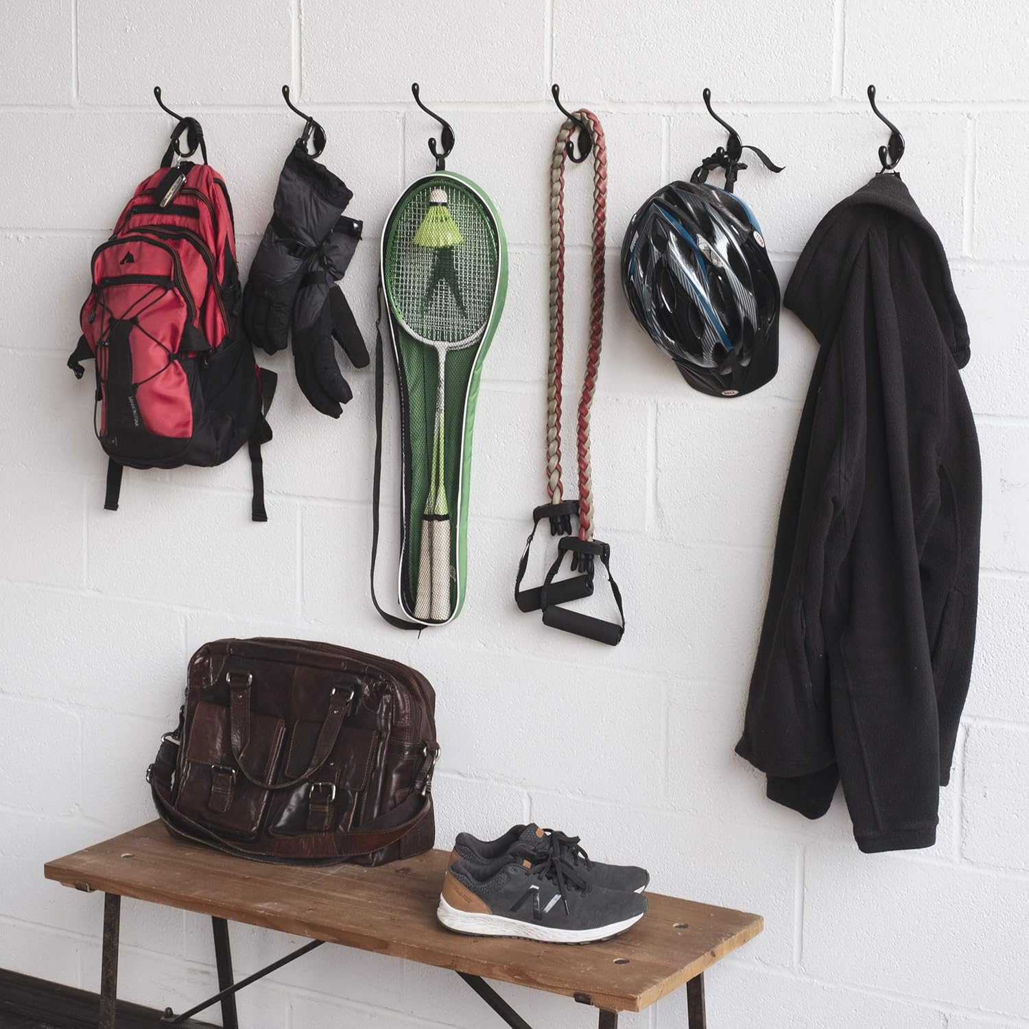 Brightmaison 6 Pack Heavy Duty Dual 35 Inch Coat Hooks Black